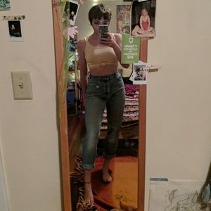 Acid wash mom lee jeans, patches, vintage pants
